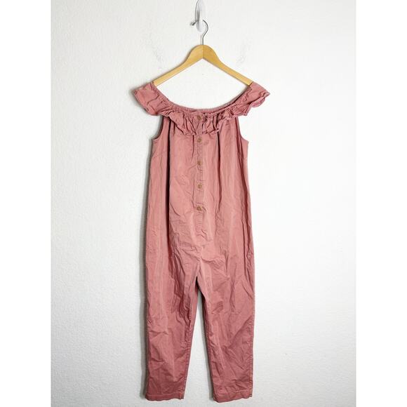 The Nines by Hatch Maternity Jumpsuit Small Off The Shoulder Pink Button-Front - Picture 3 of 12